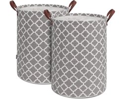 Grote wasmand met stevig leren handvat, verdikte waterdichte opvouwbare opbergmand met trekkoord, vrijstaande wasmand voor slaapkamer en badkamer, grijs, XL