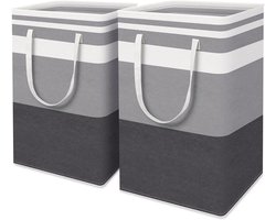 Grote wasmand organizer - draagbare wassorteerder - 2 stuks - grijze strepen