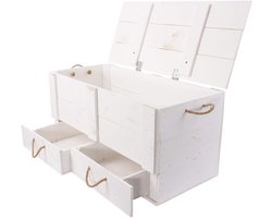 Grote Witte Houten Kist met Deksel en Lades - Multifunctionele Opbergkist voor Slaapkamer en Woonkamer