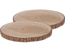 Grote woondecoratie ronde boomschijf - 2x - D40 cm - Paulowna hout - Woonaccessoires boomschijven rond