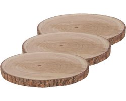 Grote woondecoratie ronde boomschijf - 3x - D40 cm - Paulowna hout - Woonaccessoires boomschijven rond