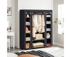 Grote XXL kleerkast, stoffen kast, vouwkast met kledingroede 175 x 150 x 45 cm DRIE roldeuren (zwart) LSF03H