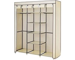 Grote XXL Vouwkledingkast met 2 Haakstangen, Opbergkast voor Kleding, Linnen en Meer - Beige