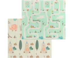 Grote Zachte Opvouwbare Babyspeelmat - Schuimmat voor Baby’s en Peuters - Groen en Beige Kruipmat - Perfect voor Veilig Spelen en Leren