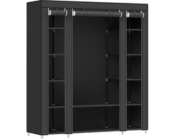 Grote Zwarte Kledingkast met Kledingroede en Planken - Ruime Linnenkast met Koofafdekking - Ideaal voor Slaapkamer, Kleedkamer en Opbergruimte - 150 x 45 x 175 cm - Modern Design voor Kleding en Linnen Organisatie