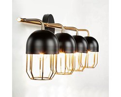 Grote zwarte loft wandlamp met goudkleurige accenten - 4-lichts E14 fitting - Geschikt voor woonkamer en keuken