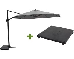 Grote Zweefparasol Virgo Antraciet 3,5M met verrijdbare 90kg voet