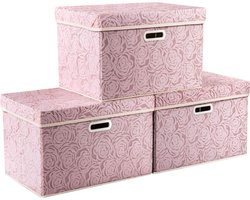 Grotere opvouwbare opbergdozen met deksels Decoratieve stoffen opbergmanden Kubussen Organisatormanden met handvatten Verdeler voor slaapkamerkast 45x30x30cm 3 stuks