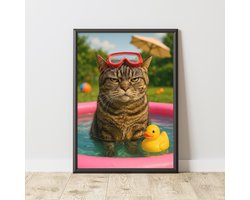 Grumpy cat in zwembad - Ingelijste Poster