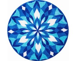 Grund badmat, heerlijk zacht en vochtabsorberend met antislip, inclusief 5 jaar garantie, WINGS OF JOY, ronde mandala van 80 cm, blauw