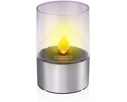 Grundig Led Kaars op Zonne-Energie - Solar Kaars met Geel Flikkerend Licht - Solar Tafellamp van RVS IP44 - Solar Lantaarn voor Sfeerverlichting Tuin - Buitenverlichting - Ø7,5 x 11 cm