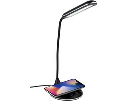 Grundig LED Lamp met Draadloze Oplader - Tafellamp 800 Lumen - Ledlamp met Verstelbare Arm 300° - Qi Draadloos Opladen - Voor Bureau of Nachtkastje - Zwart