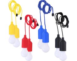 Grundig - Retro hang gloei lamp met 1 meter lang ophangkoord – 8 stuks in geel, rood, blauw en zwart - werkt op batterijen