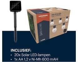 Grundig Solar Lichtsnoer - 4,9 Meter - Tuinverlichting op Zonneenergie - Automatisch Aan en Uit