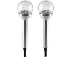 Grundig Solar tuinlamp - 2x - glazen bol - op zonne-energie - 25 cm - tuinverlichting