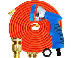 GRÜNTEK Flexibele tuinslangset KING COBRA tot 22,5 m / 75 ft meerlagige latex met tuindouche, 3/4' Quick-Fix adapter, rekbaar tot 22,5m (messing-adapter) zonder slangwagen