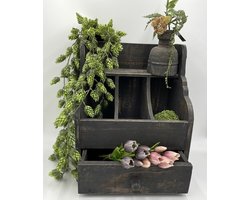 Gruttersbak met lade stoer robuust geleefd hout 3 vakken Grijs/Bruin 37 x 45 cm keuken | 523585| Home Sweet Home | Landelijke Woonstijl