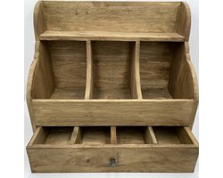 Gruttersbak stoer robuust geleefd hout 3 vaks met la bruin hout 50 x 44 x 24 cm | 915917 | Home Sweet Home | Landelijke Woonstijl