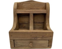 Gruttersbak zwaar robuust geleefd hout 2 vaks met lade bruin 35 x 29 cm keuken | 277280 | Home Sweet Home | Landelijke Woonstijl