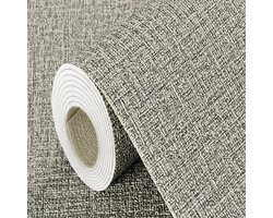 Gsedaox-Behang-Zelfklevend Behang-Muurdecoratie-Waterbestendig en Hittebestendig-50 cm x 3 m-Isolerend Behang-Linnenstructuur Lichtgrijs