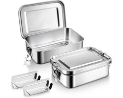 Gsedaox-Bento Box-Lunchbox-RVS Broodtrommel 2 Stuks- Brooddoos met Losse Compartimenten-Vershouddoos