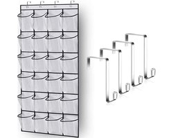 Gsedaox-Hangende opbergzak-Opbergzakken-Hangende Opberger-Organizer met 24 compartimenten en 4 haken-56*150cm-Voor muren of Deuren-Met haak-wit