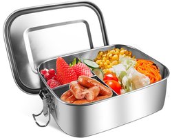 Gsedaox-Lunchbox-Bento Box-RVS Broodtrommel-3 Compartimenten-Volwassenen en Kinderen-1200 ml-Zilver