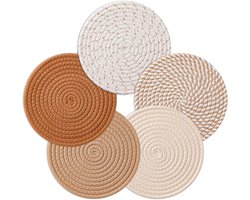 Gsedaox - Onderzetters - Underzetters Voor Hete Pannen - Hittebestendige Mat - Bescherming Tegen Hitte En Krassen - Hittebestendige onderlegger - Pannenonderzetters - Vaasmat - 5 Stukken - Ronde bruin