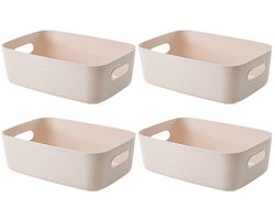 Gsedaox-Opbergbox-4 stuks-Plastic Opbergdoos-21*14*7 cm-Organizer-Compacter Draagbare Opslagcontainer in Japanse Stijl-Abrikoos