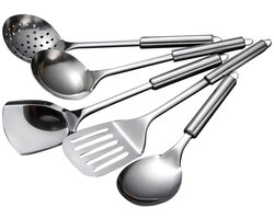Gsedaox -RVS Spatel Keukenaccessoires- 5-delige Keukenset - Wokspatel -Soeplepel- Antiaanbak Keukengerei