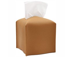 Gsedaox-Tissue box-Leren Tissuehouder-PU leer-13*13*13cm-Organizer-Eettafels-Werkbladen-Geschikt voor thuis, badkamer, nachtkastje, bureau-Vierkant-Bruin