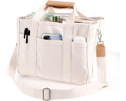 Gsedaox - Tote Bag Met Meerdere Vakken - Canvas Tas - Canvas draagtas - Grote Inhoud/Meerdere Vakken - 1 Stuk - Dagelijks Gebruik/Vrouwen Wit