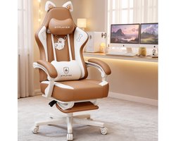 GTPLAYER - Game-stoel - Met Fluweel Stof Kattenoren en Memory Foam - Kunstleder-Bruin