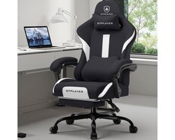 GTPLAYER - Gaming Stoel Bureaustoel - Van Hoogwaardig Stof met Voetsteun - Wit