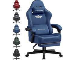 GTPLAYER - Gamingstoel Bureaustoel - Met 160° Verstelbare Rug en Voetensteun - Blauw