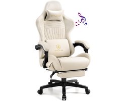 GTPLAYER - Leren Gaming Stoel - Met Speakers en Verstelbare Steunen - Ivoor Wit