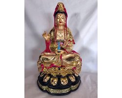 GUAN YIN/KWANYIN  ZITTEN L  Dit kleurrijk beeld van Kwan Yin is met de hand geschilderd. Gemaakt van een zware kwaliteit resin. Exclusief exemplaar! 25x15cm