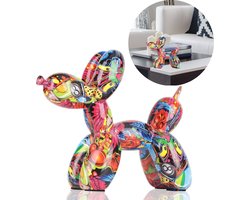 GUAPÀ® Standbeeld Hond | Graffiti Hond Ballon | Interieur Beeld | Woning Decoratie | Honden Beeldje | Kunst | Woonkamer | Slaapkamer | Buffetkast | Interieur Styling & Accessoires Decoratie Beeld | 18 cm Hondenbeeldje Graffiti Donkere Tinten