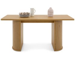 GUARDA eettafel 160 x 75 cm, wild eiken MDF - Rechthoekige eetkamertafel met design onderstel in lattenlook, ideaal voor 6 personen, elegante moderne tafel, keukentafel - main image