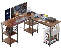 Gudalio Bureau - Hoekbureau - Computertafel - L-vormig - Gaming - Stopcontacten - Verstelbaar - Bergruimte - Groot - Bruin