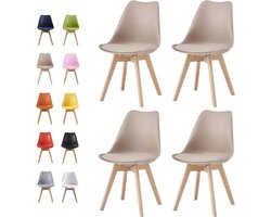 Gudalio Eetkamer Stoelen - Set van 4 - Kuipstoelen - Keukenstoelen - Scandinavische stijl - Zacht Zitkussen - Houten poten - Bruin