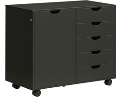Gudalio Kast - Ladekast - Archiefkast - Dossierkast - 5 Lades en 1 Deur - Verstelbaar - Op Wielen - 78 x 40 x 66,5 cm - Zwart