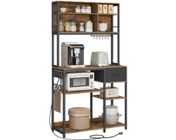 Gudalio Keukenrek - Opbergrek - Keukenkast - Magnetron kast - Stelling kast - Koffiebar - Keuken Meubel - Stopcontact - Bruin - Zwart