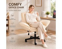 Gudalio Luxe Bureaustoel - Stoelen - Computerstoel - Ergonomisch - Opklapbare Armleuningen - Lendensteun - Draaibaar - Stof - Wit