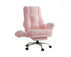 Gudalio Luxe Bureaustoel - Stoelen - Ergonomisch - Opklapbare Armleuningen - Voetensteun - 180 kg - Draaibaar - Teddy Stof - Roze