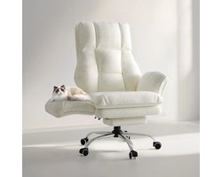 Gudalio Luxe Bureaustoel - Stoelen - Ergonomisch - Opklapbare Armleuningen - Voetensteun - 180 kg - Draaibaar - Teddy Stof - Wit