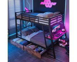 Gudalio Stapelbed - Hoogslaper - Dubbeldekker - Tweepersoonsbed - Bureau - LED- Opbergruimte - 140x200 cm - Modern - Metaal