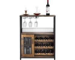 Gudalio Wijnrek - Wijnkast - Barkast - Drankkast - 3 Laags - Modulair - Geïntegreerde glazenhouder - 69x35x92 cm - Rustiek - Bruin