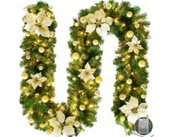 Guirlandes met verlichting-Kerstversiering-Guirlande met verlichting-Kerstkrans met LED-lampjes - 30 LED-lampjes-1,8 m - Kunstmatige rotan kerstkrans - Geschikt voor voordeur, open haard, trap, kerstversiering - Goud