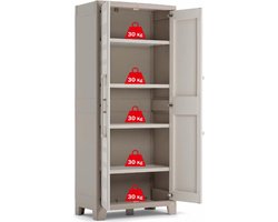Gulliver kunststof kast hoog beige 80 x 44 x 182 cm incl. planken geschikt voor binnen en buiten UV- en waterbestendig (IPX3) - Handig opbergmeubel met veelzijdige mogelijkheden